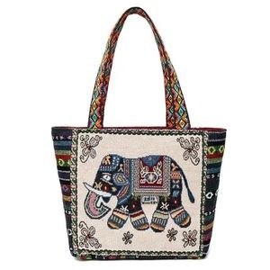 Embroidered Elephant Pattern, Double-Sided Canvas Bucket Bag